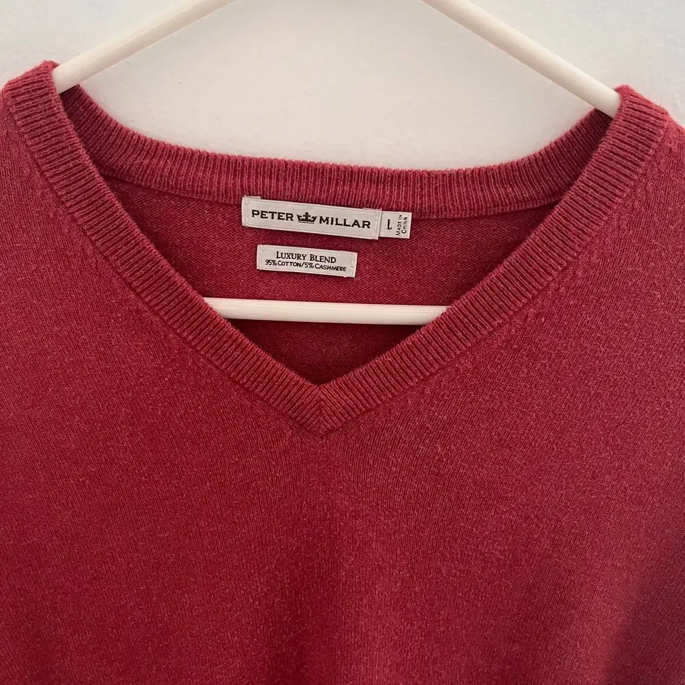Peter Millar Luxury Blend Pullover Mens Large Orange Cashmere Sweater V-Neck